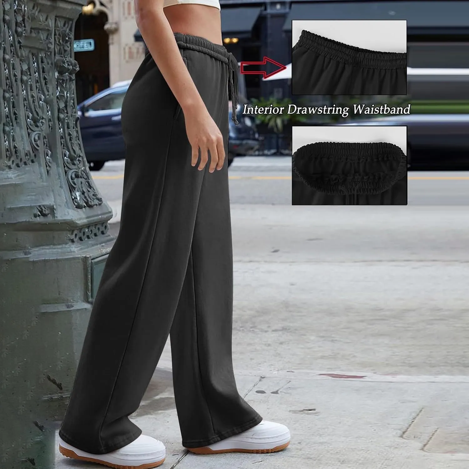 Straight Leg Sweatpant for Women Baggy Drawstring Waisted Workout Pants Lightweight Lounge Pants with Pockets