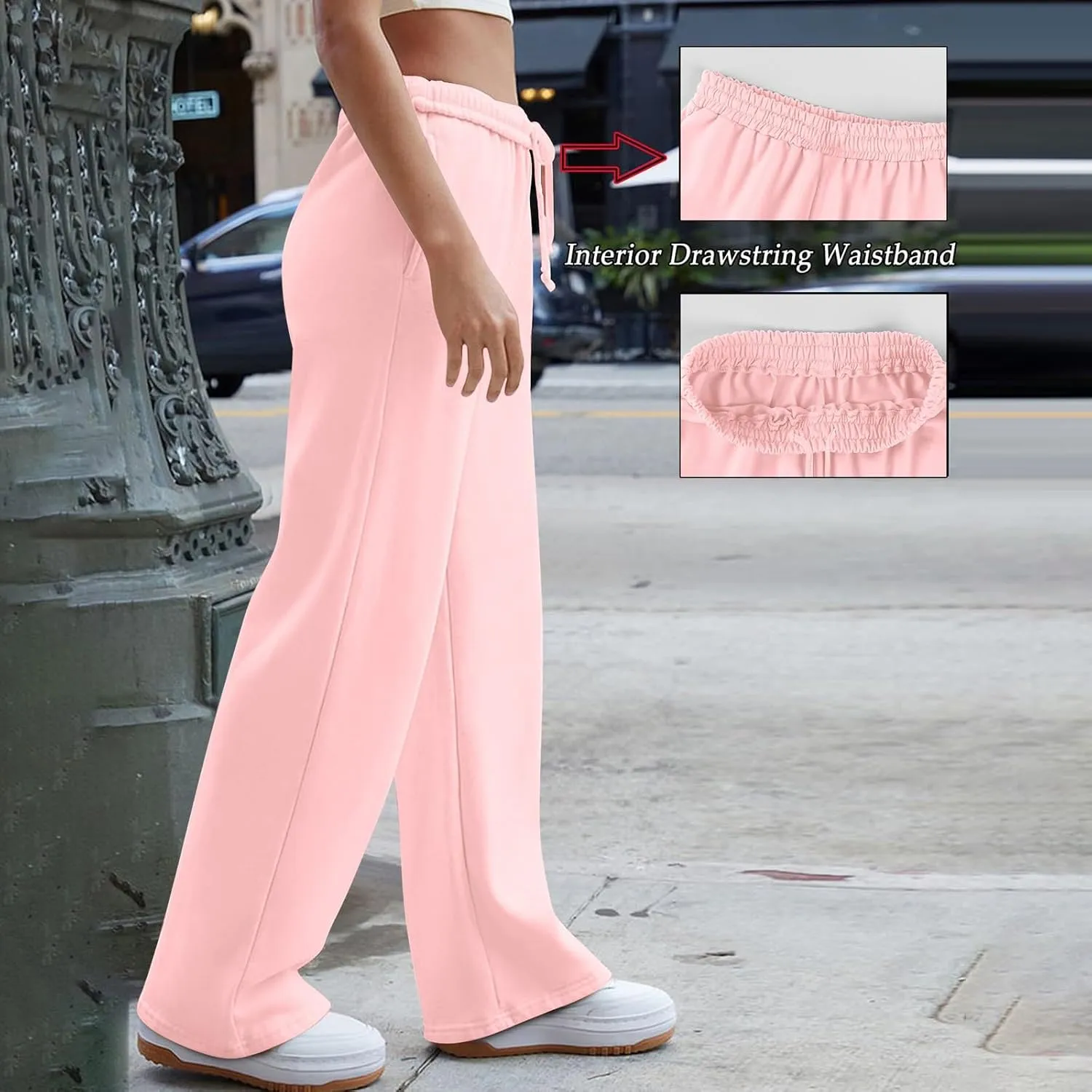 Straight Leg Sweatpant for Women Baggy Drawstring Waisted Workout Pants Lightweight Lounge Pants with Pockets