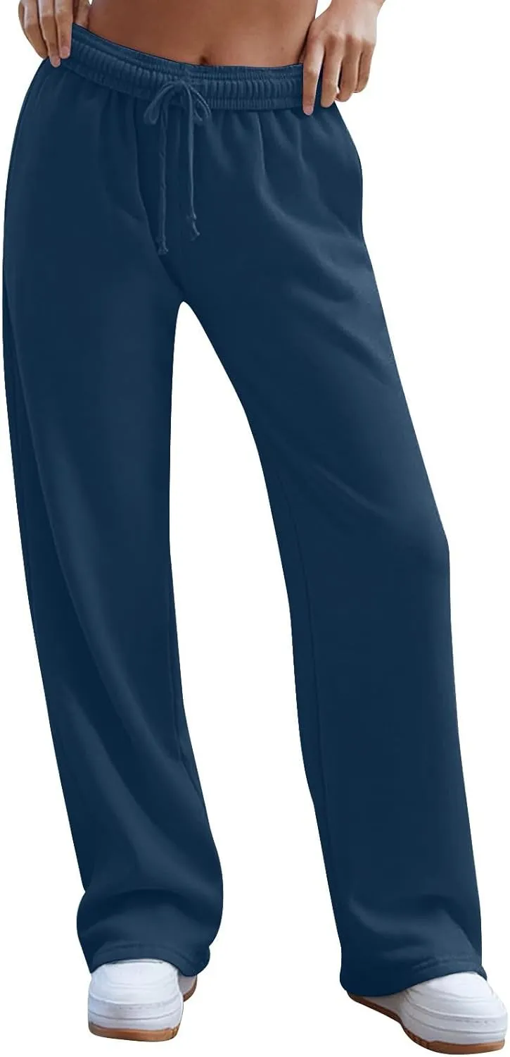 Straight Leg Sweatpant for Women Baggy Drawstring Waisted Workout Pants Lightweight Lounge Pants with Pockets