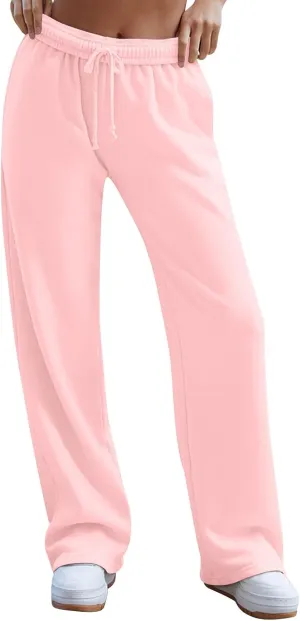 Straight Leg Sweatpant for Women Baggy Drawstring Waisted Workout Pants Lightweight Lounge Pants with Pockets