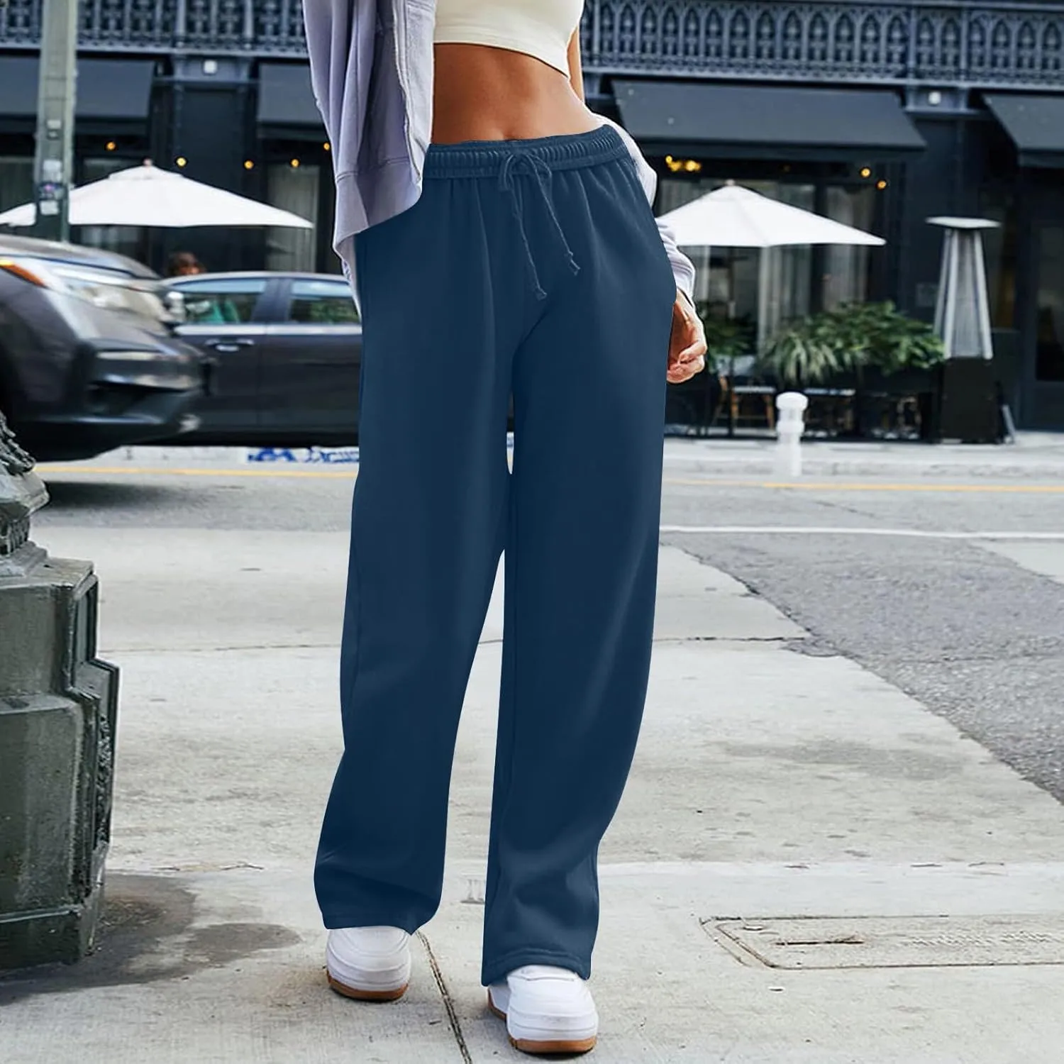 Straight Leg Sweatpant for Women Baggy Drawstring Waisted Workout Pants Lightweight Lounge Pants with Pockets