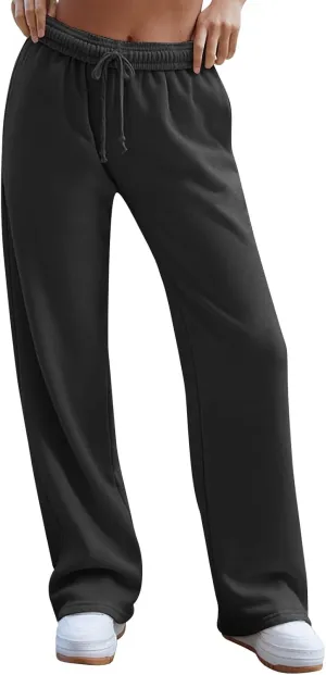 Straight Leg Sweatpant for Women Baggy Drawstring Waisted Workout Pants Lightweight Lounge Pants with Pockets