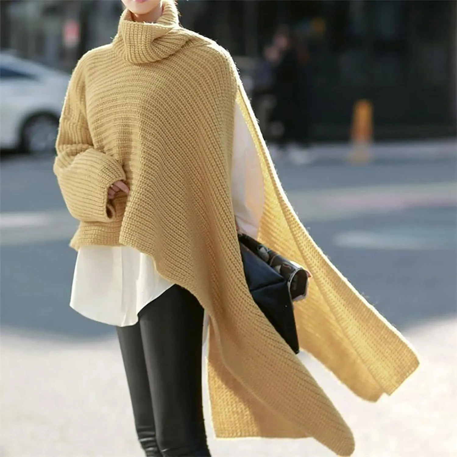 Sweater for Women Long Sleeve High Neck Knitted Pullover Plain Fall Tops Loose Fit Spring Oversized Turtleneck Warm Winter