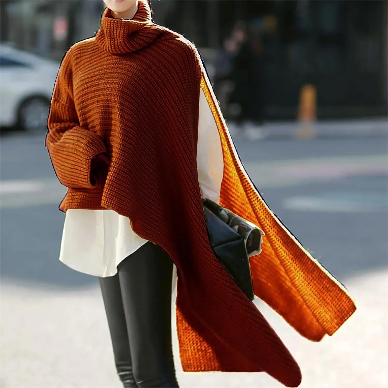 Sweater for Women Long Sleeve High Neck Knitted Pullover Plain Fall Tops Loose Fit Spring Oversized Turtleneck Warm Winter