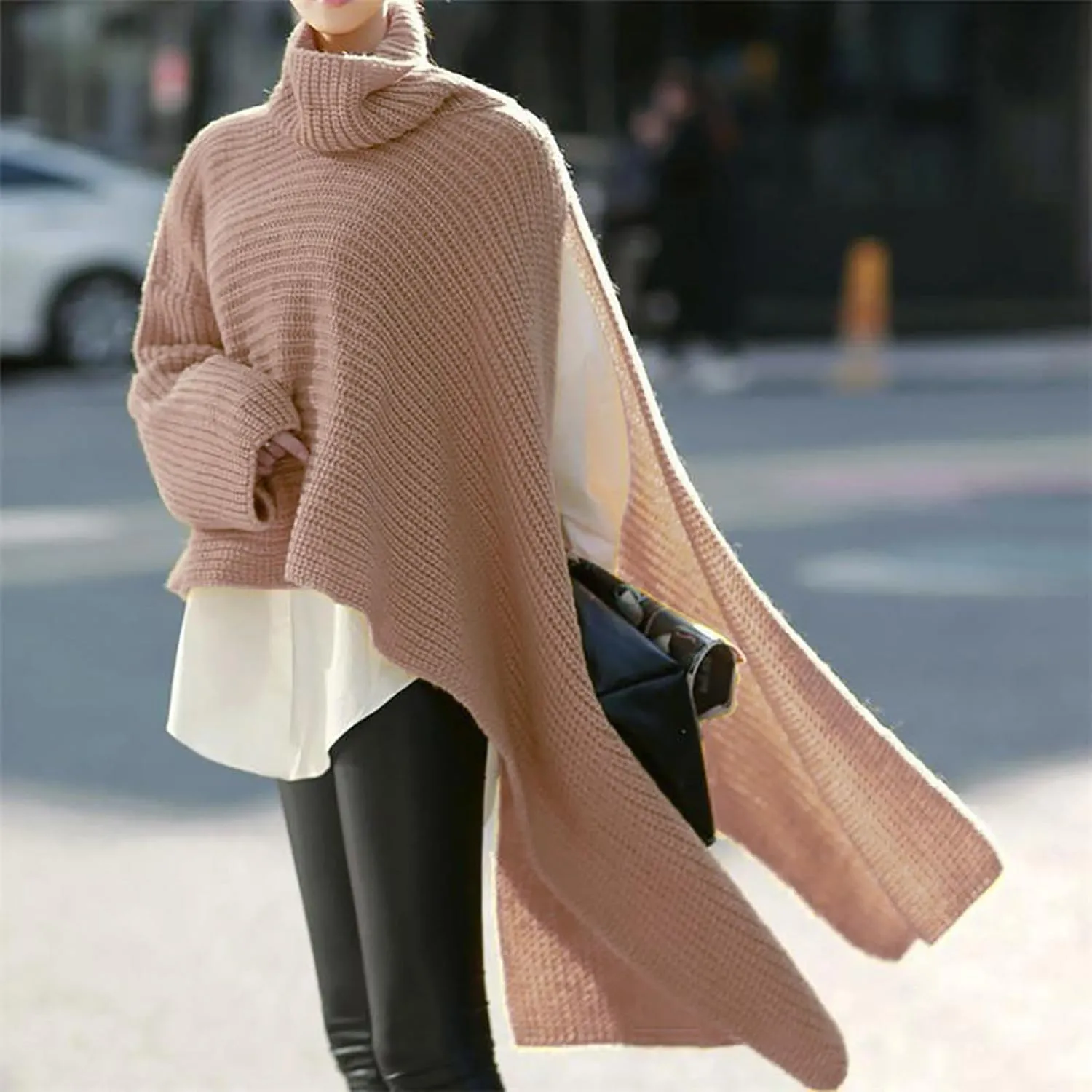 Sweater for Women Long Sleeve High Neck Knitted Pullover Plain Fall Tops Loose Fit Spring Oversized Turtleneck Warm Winter