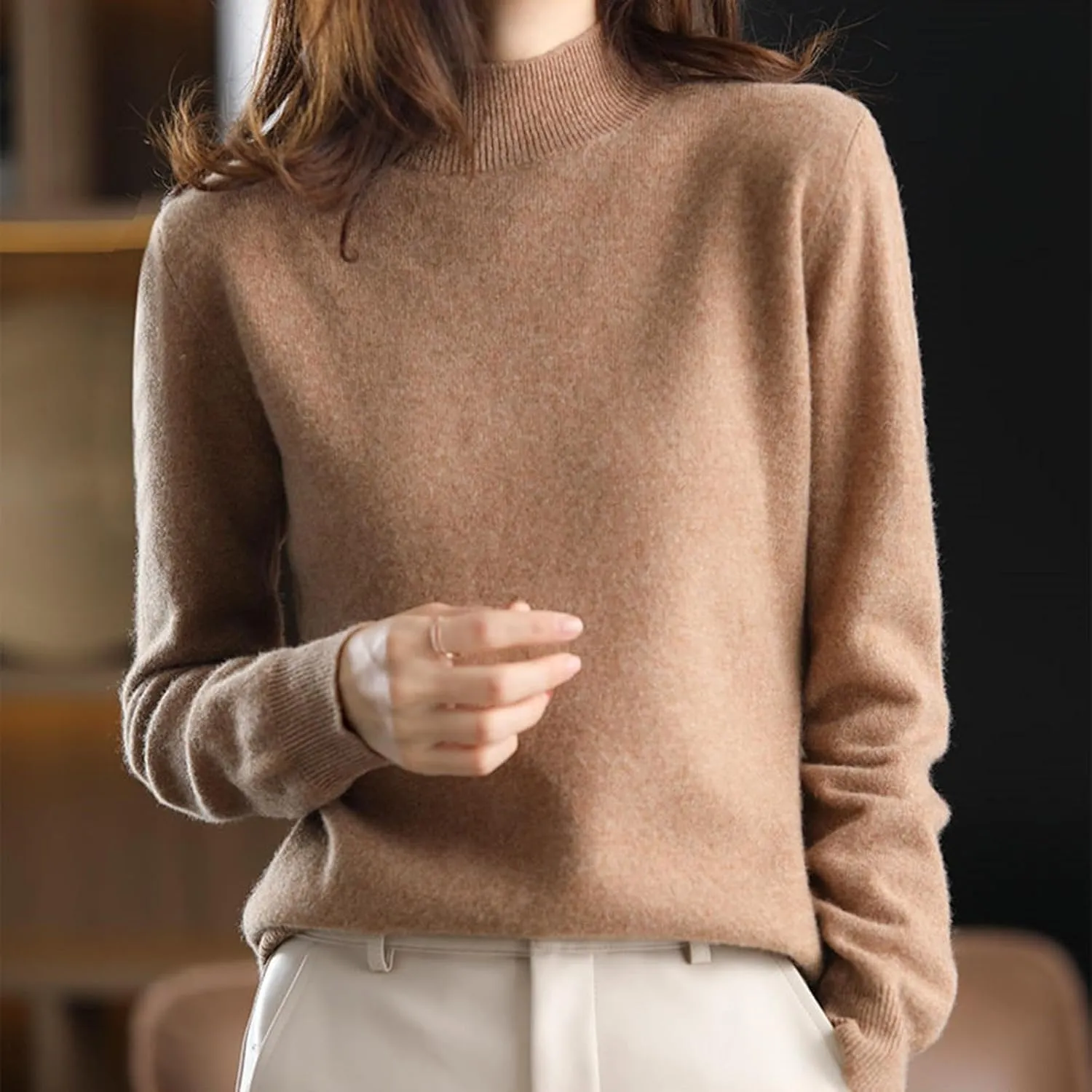 Sweater for Women Long Sleeve High Neck Knitted Pullover Plain Fall Tops Spring Loose Fit Knit Oversized Turtleneck Tunic