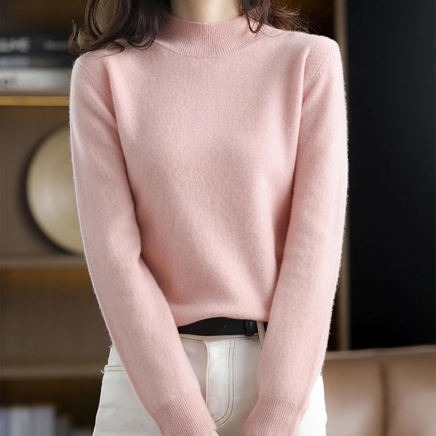 Sweater for Women Long Sleeve High Neck Knitted Pullover Plain Fall Tops Spring Loose Fit Knit Oversized Turtleneck Tunic