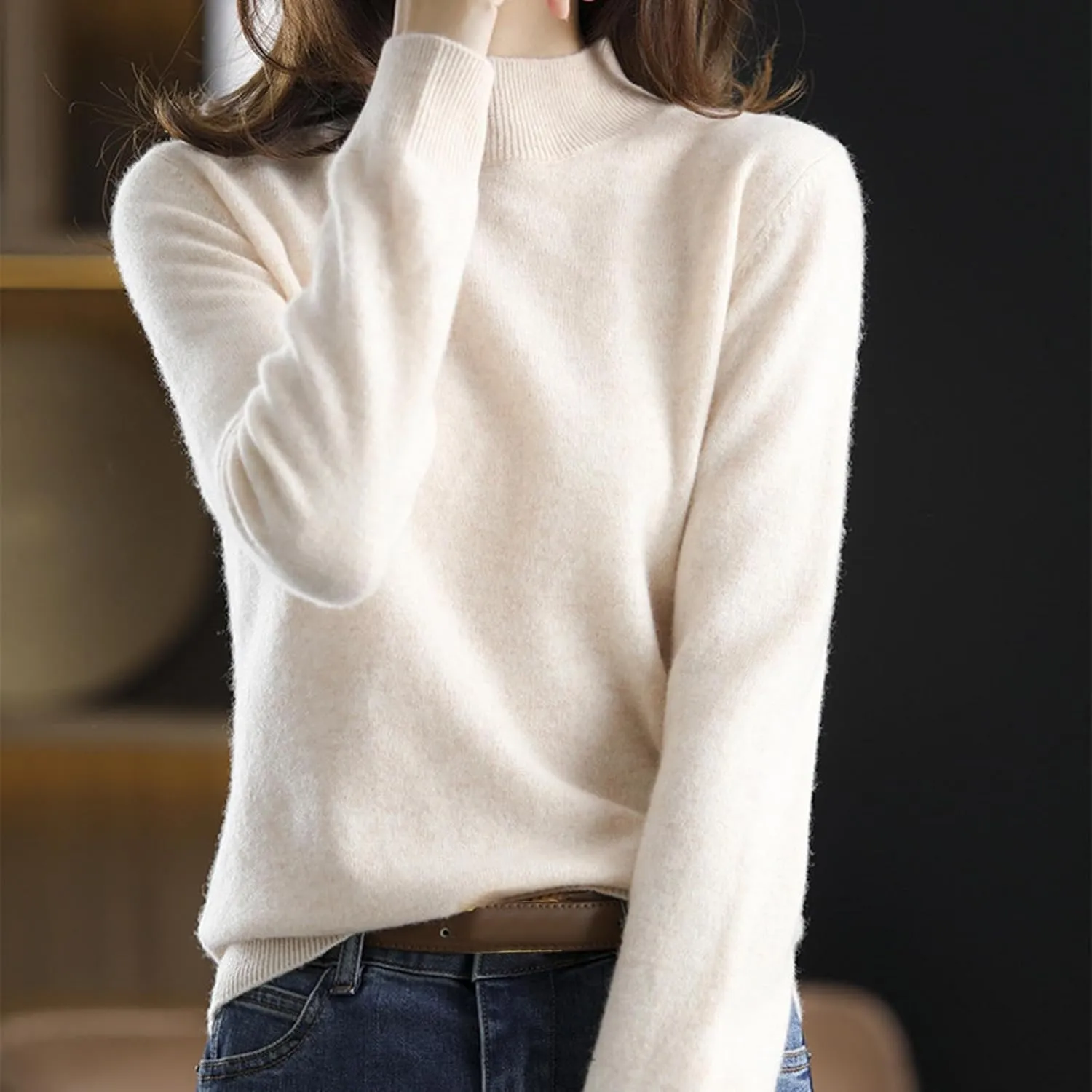 Sweater for Women Long Sleeve High Neck Knitted Pullover Plain Fall Tops Spring Loose Fit Knit Oversized Turtleneck Tunic