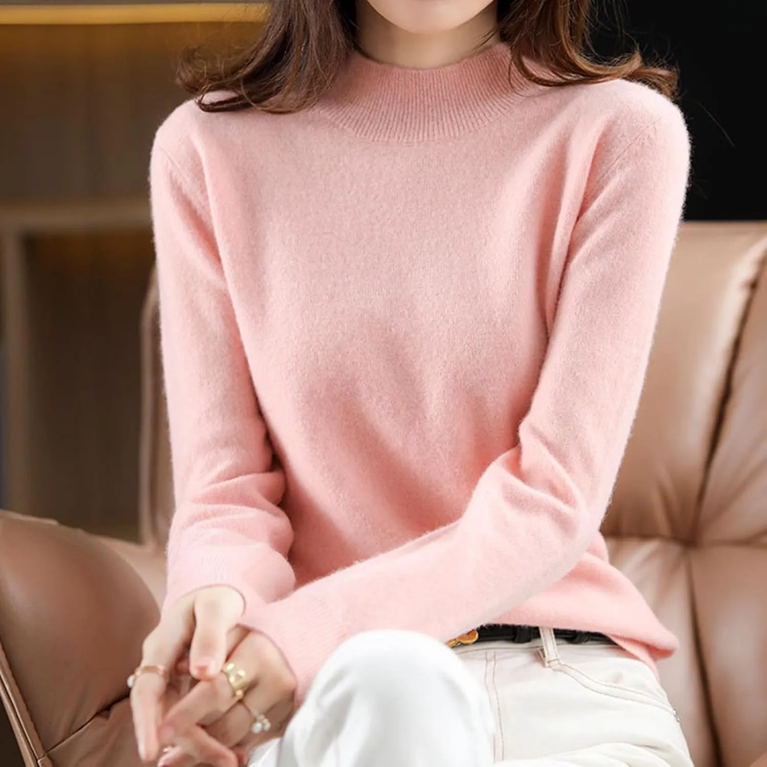 Sweater for Women Long Sleeve High Neck Knitted Pullover Plain Fall Tops Spring Loose Fit Knit Oversized Turtleneck Tunic
