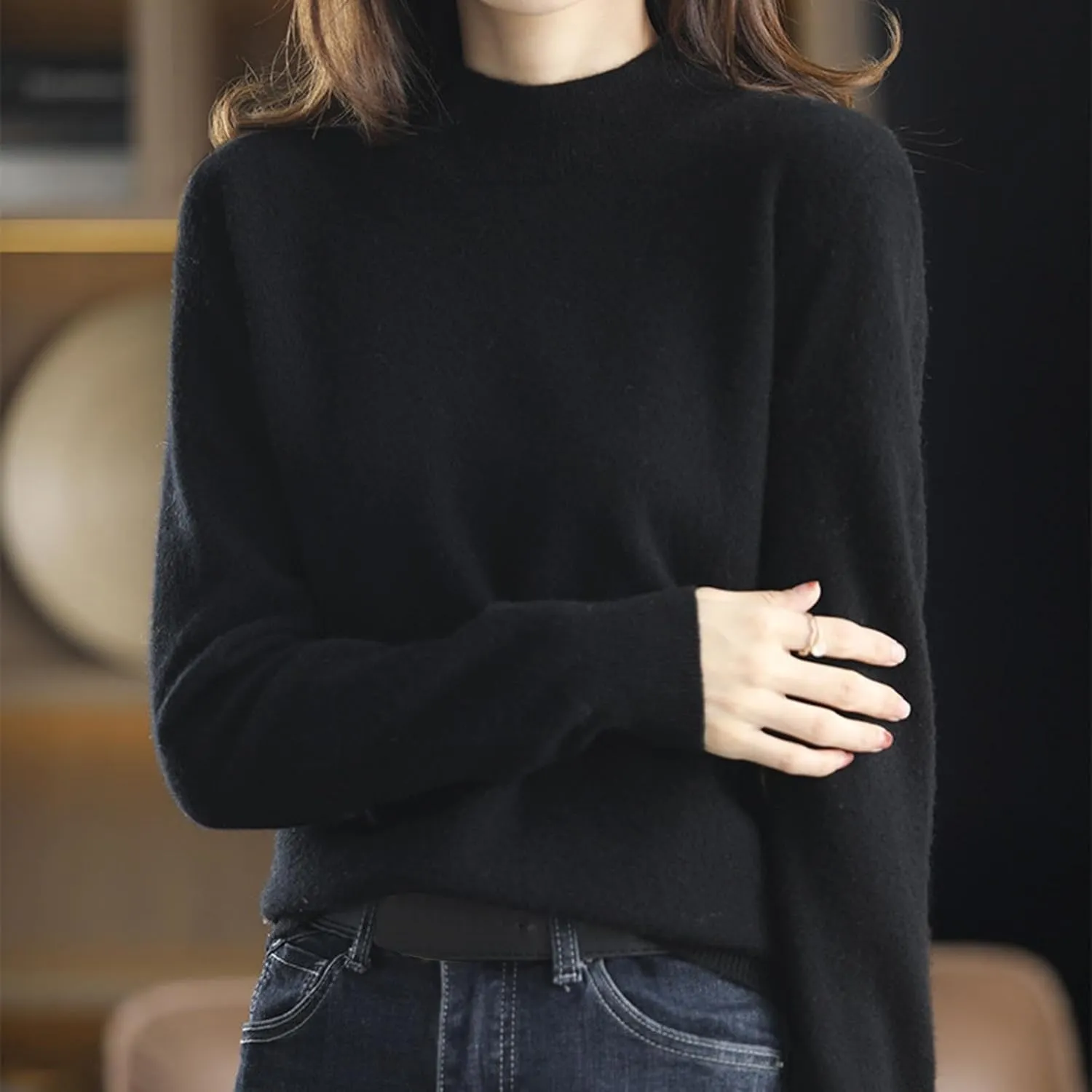 Sweater for Women Long Sleeve High Neck Knitted Pullover Plain Fall Tops Spring Loose Fit Knit Oversized Turtleneck Tunic