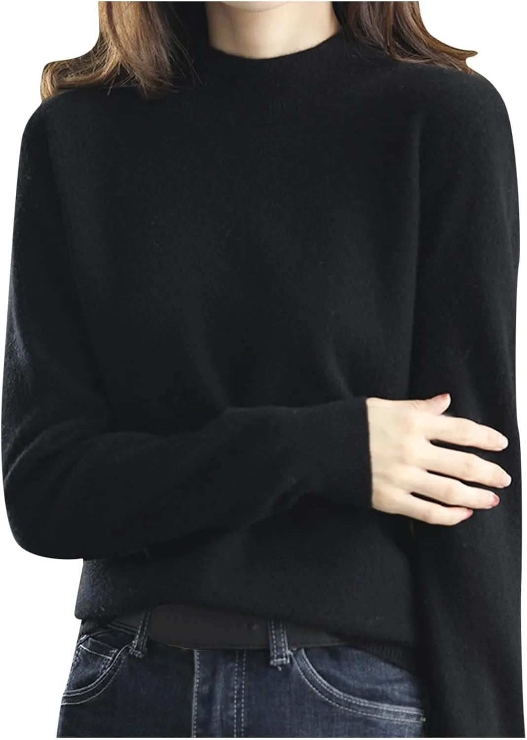 Sweater for Women Long Sleeve High Neck Knitted Pullover Plain Fall Tops Spring Loose Fit Knit Oversized Turtleneck Tunic