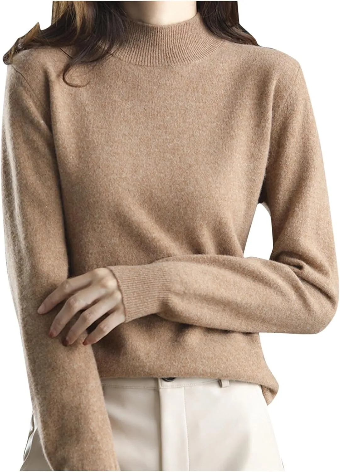 Sweater for Women Long Sleeve High Neck Knitted Pullover Plain Fall Tops Spring Loose Fit Knit Oversized Turtleneck Tunic