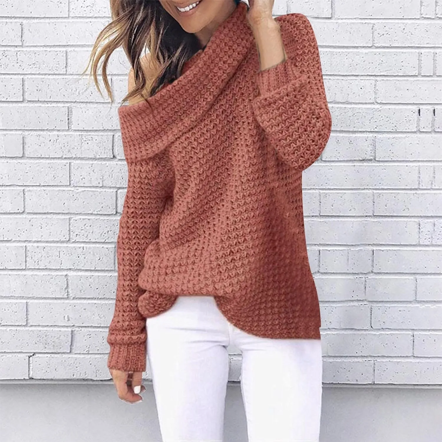 Sweater for Women Long Sleeve High Neck Knitted Pullover Plain Fall Tops Trendy Tunic Outwear Autumn Spring Casual Warm