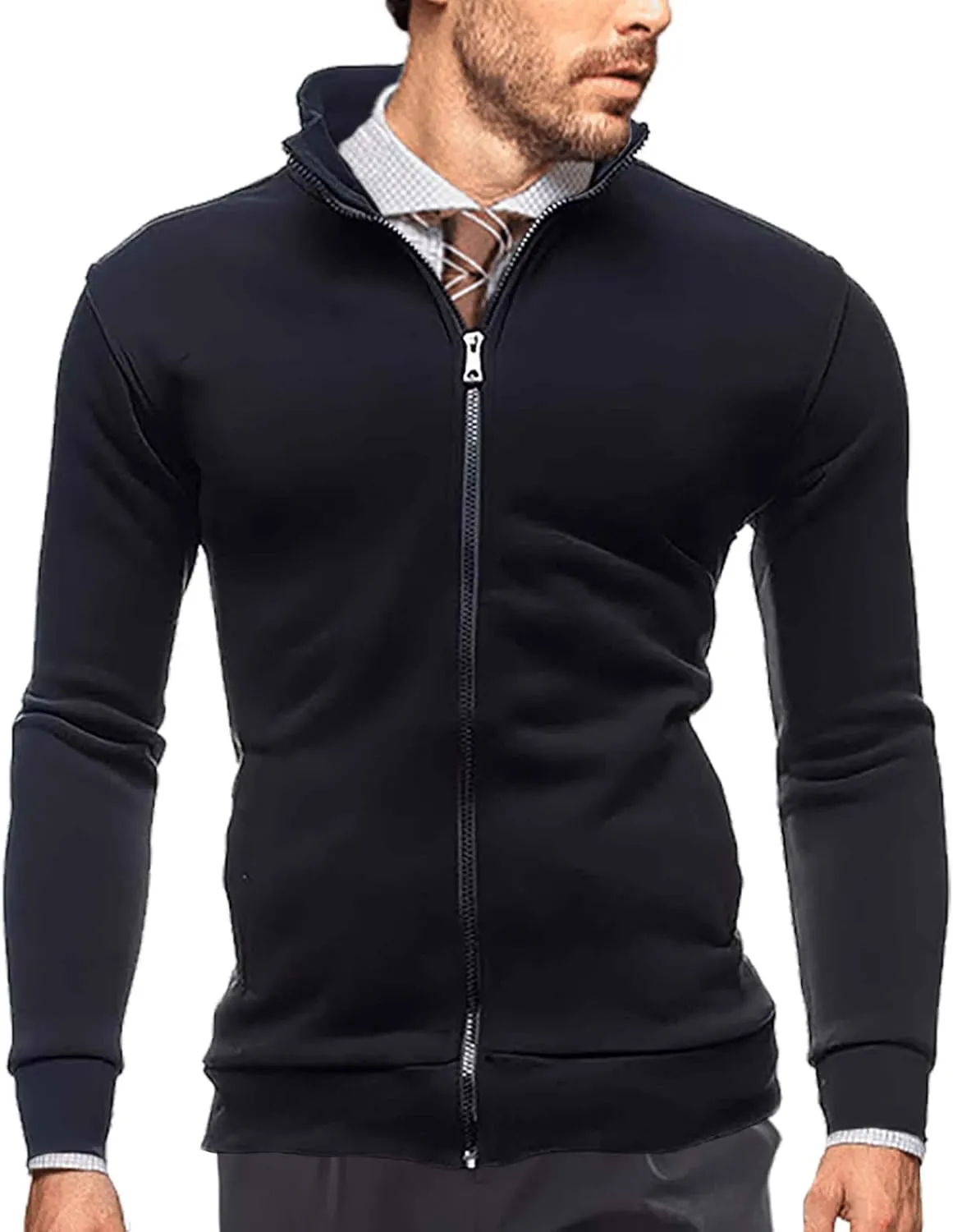 Sweaters for Men Cardigan Sweatshirt Hoodless Zip Up Jacket High Neck Lightweight Sueter Para Hombres