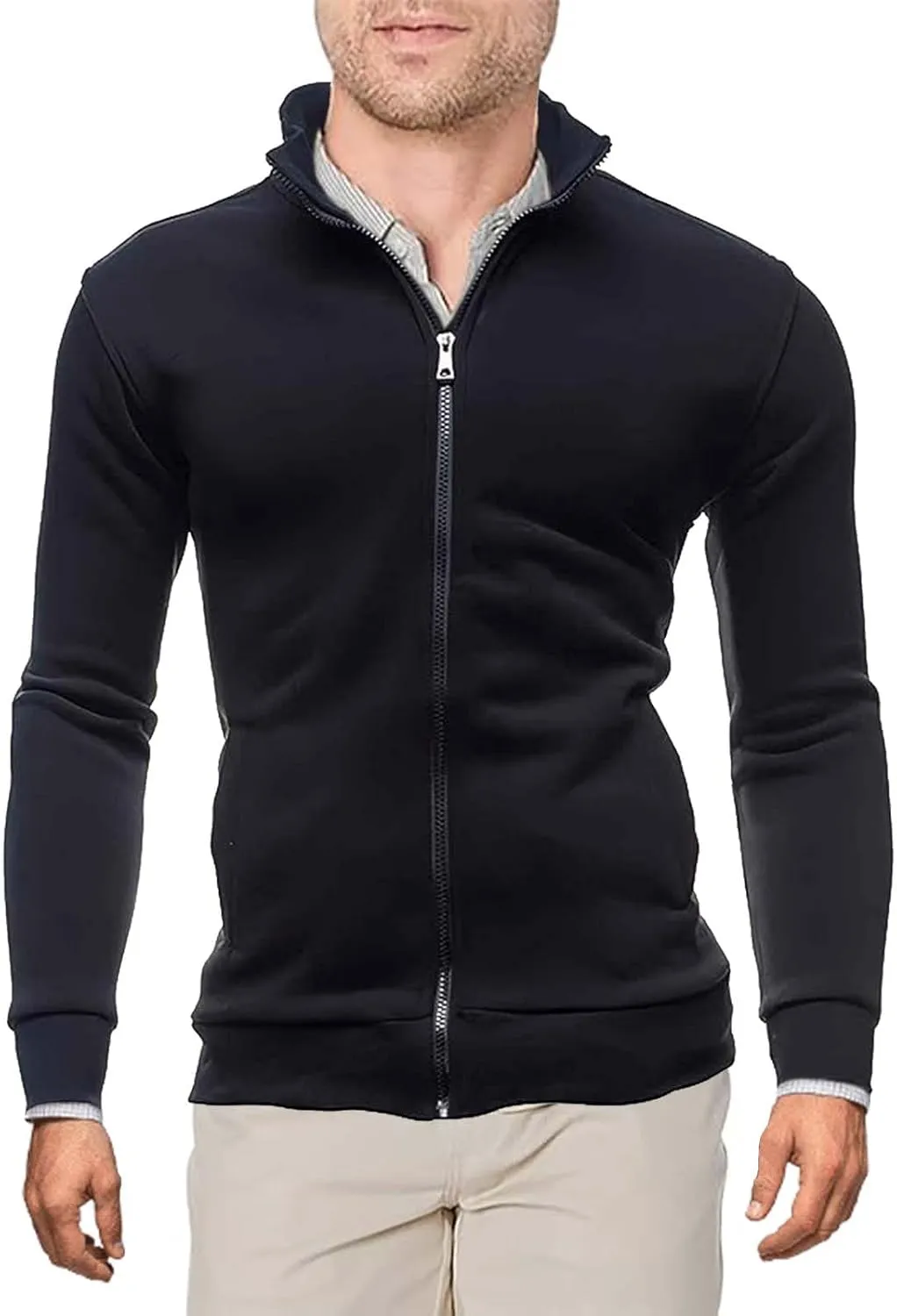 Sweaters for Men Cardigan Sweatshirt Hoodless Zip Up Jacket High Neck Lightweight Sueter Para Hombres