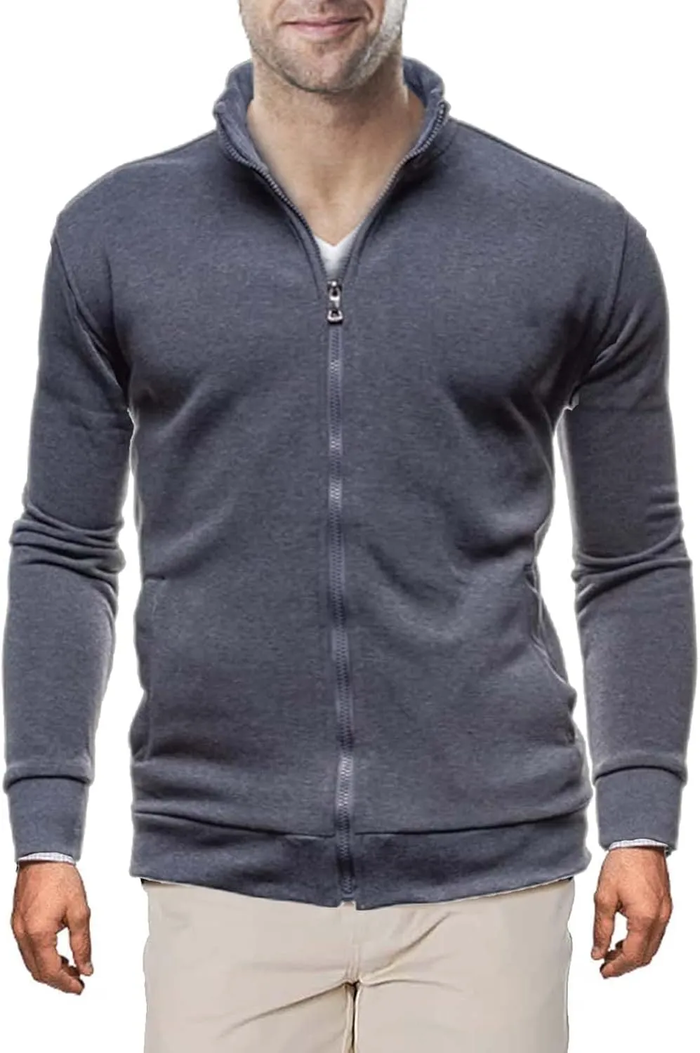 Sweaters for Men Cardigan Sweatshirt Hoodless Zip Up Jacket High Neck Lightweight Sueter Para Hombres