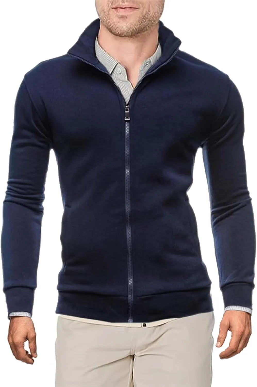Sweaters for Men Cardigan Sweatshirt Hoodless Zip Up Jacket High Neck Lightweight Sueter Para Hombres