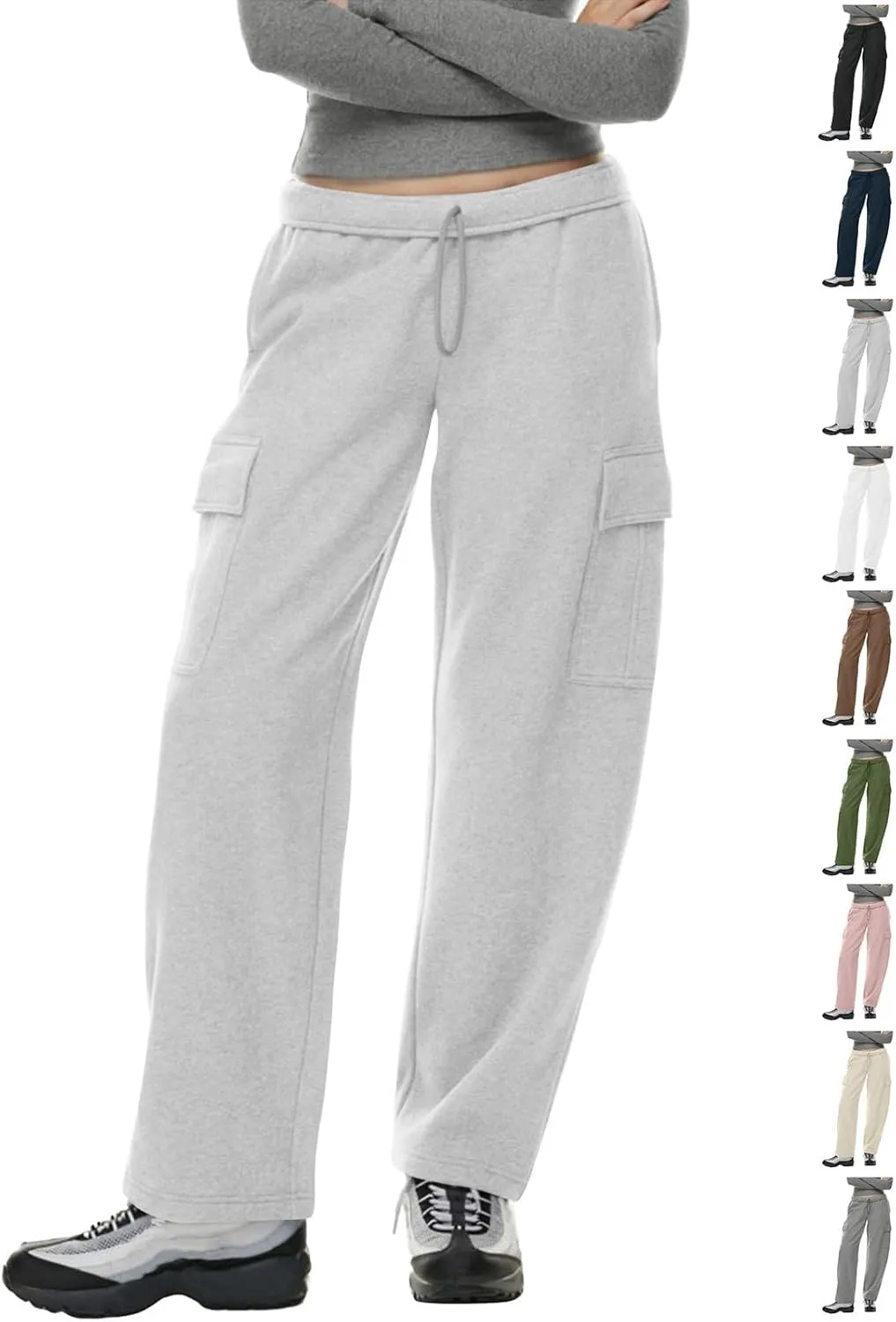 Sweatpants for Women Casual Fleece Lined Joggers High Waisted Solid Color Athletic Jogger Pants with Pockets