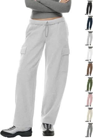 Sweatpants for Women Casual Fleece Lined Joggers High Waisted Solid Color Athletic Jogger Pants with Pockets