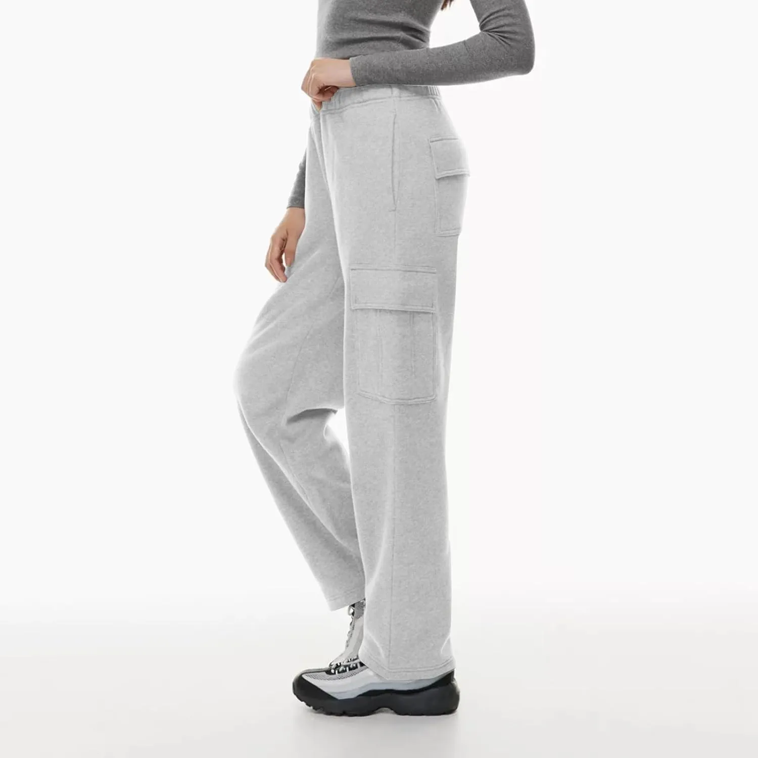 Sweatpants for Women Casual Fleece Lined Joggers High Waisted Solid Color Athletic Jogger Pants with Pockets