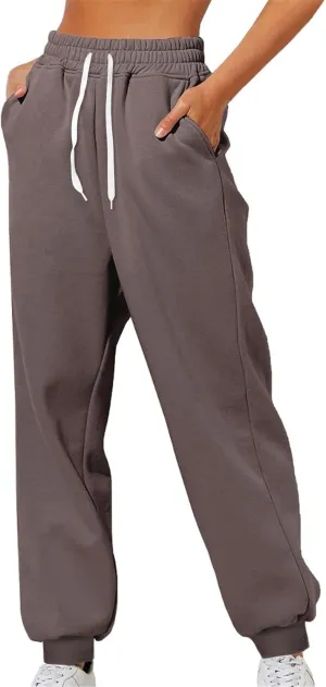 Sweatpants for Women Ladies Solid Color Drawstring Elastic Waist Casual Loose Foot Fleece Casual Athletic Workout