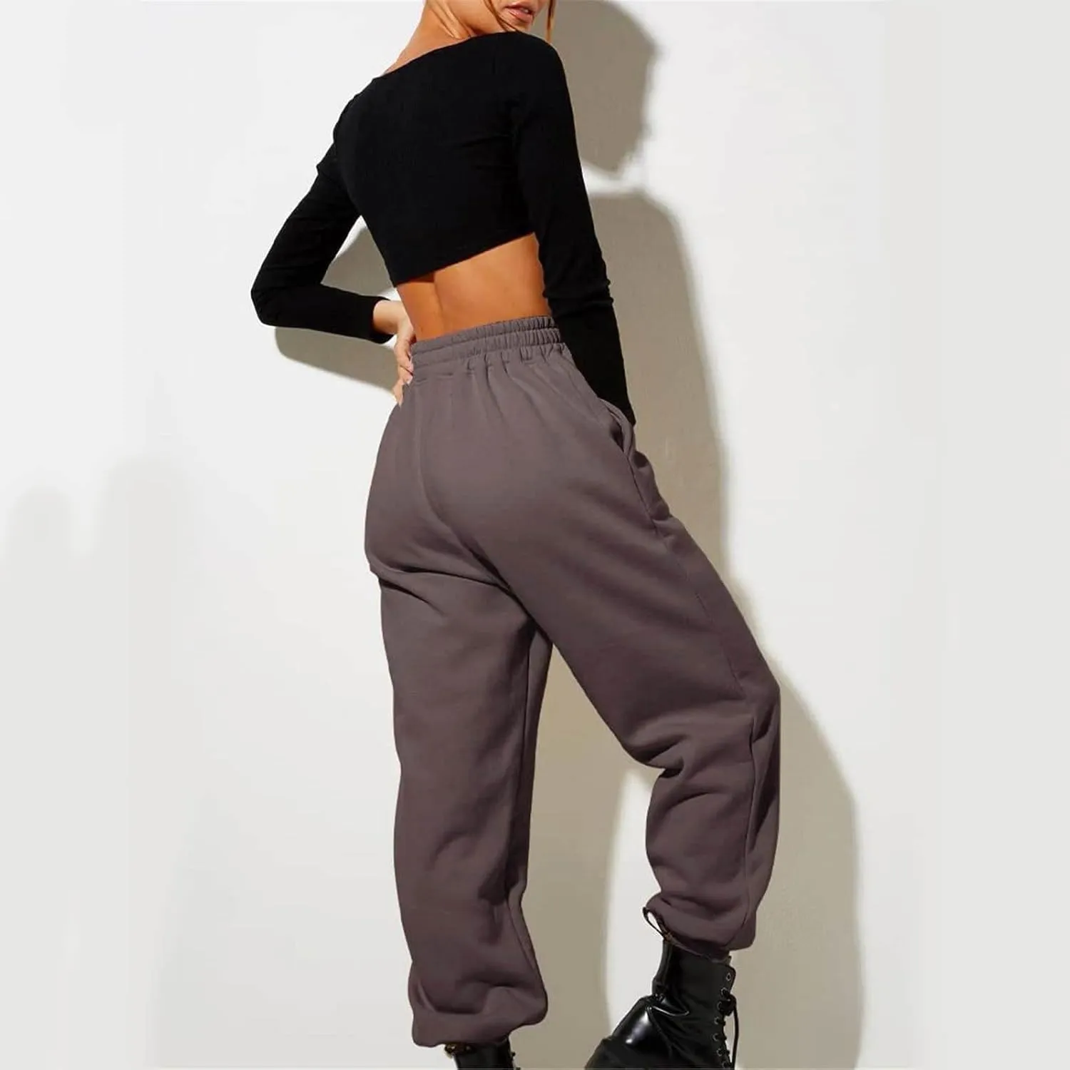 Sweatpants for Women Ladies Solid Color Drawstring Elastic Waist Casual Loose Foot Fleece Casual Athletic Workout