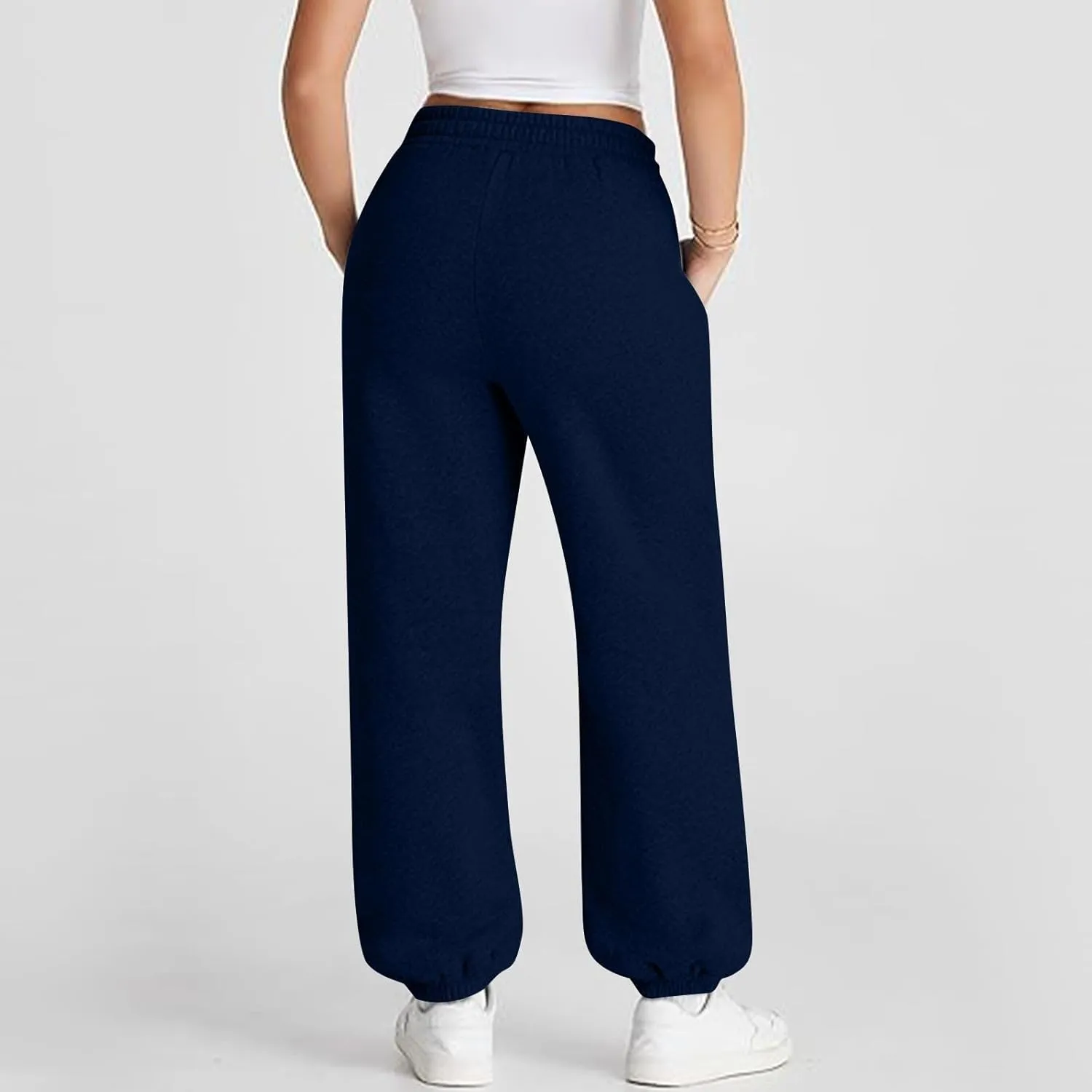 Sweatpants Women Baggy Crossover Waist Cotton Sweatpants Casual Joggers with Pockets Fleece Lined Cotton Joggers