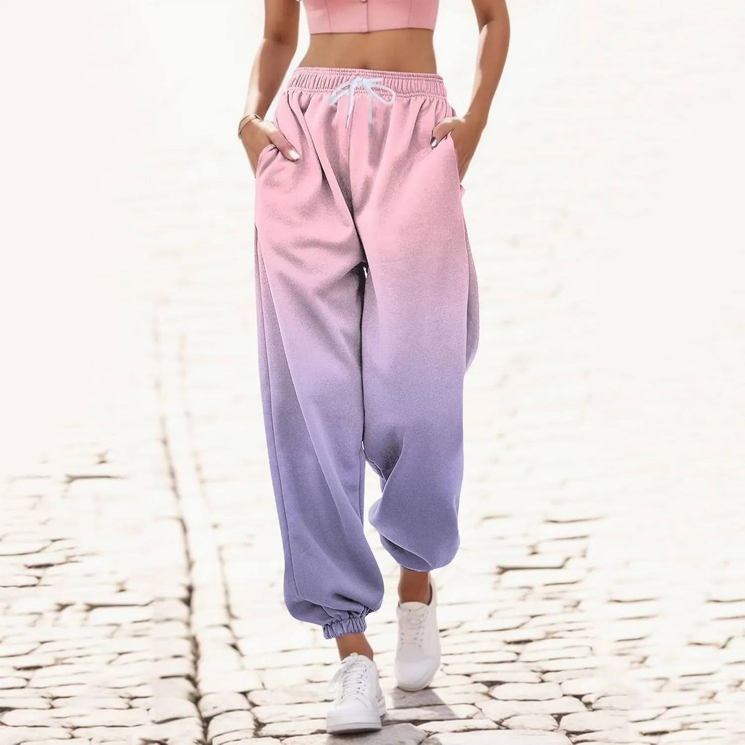 Sweatpants Women Cinch Bottom Baggy High Waisted Sweat Pants Casual Joggers Y2k Aesthetic Warm Trousers with Pockets