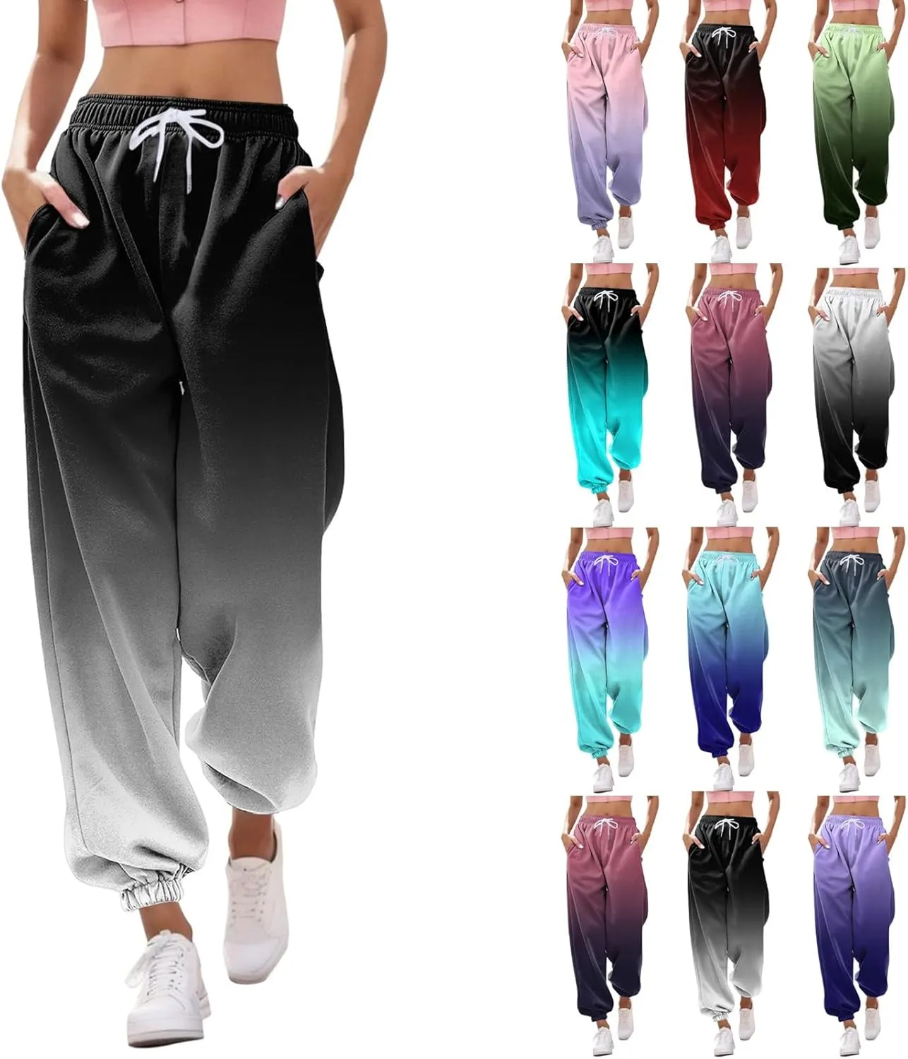 Sweatpants Women Cinch Bottom Baggy High Waisted Sweat Pants Casual Joggers Y2k Aesthetic Warm Trousers with Pockets