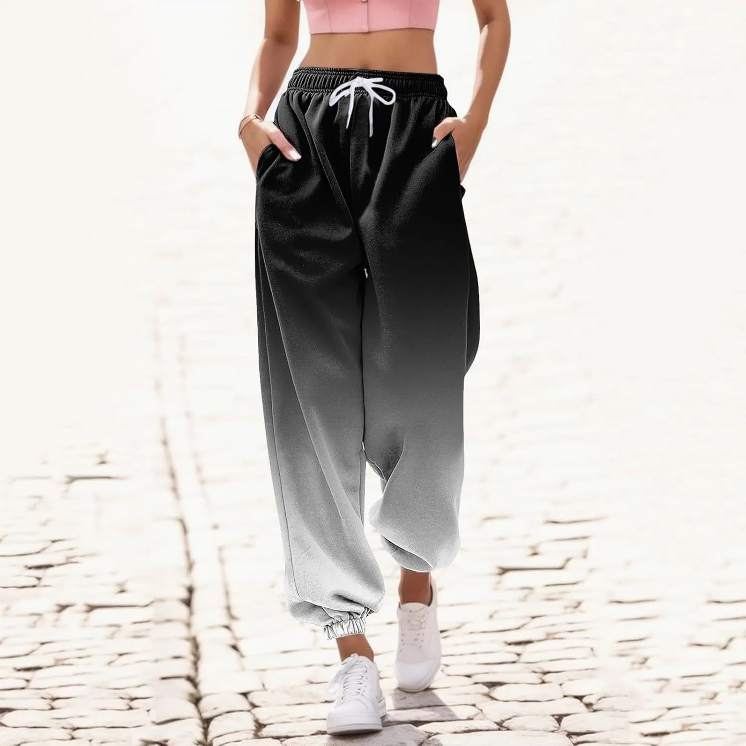 Sweatpants Women Cinch Bottom Baggy High Waisted Sweat Pants Casual Joggers Y2k Aesthetic Warm Trousers with Pockets
