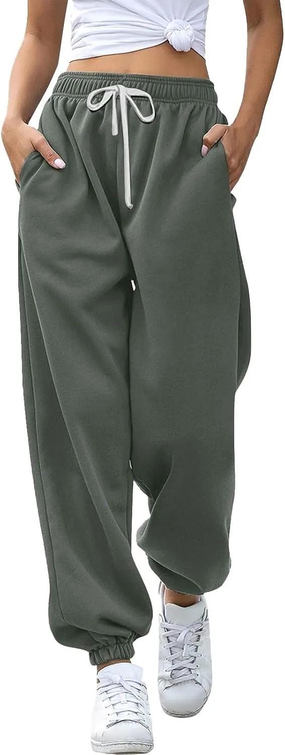 Sweatpants Women Cinch Bottom Baggy High Waisted Sweat Pants Casual Joggers Y2k Aesthetic Warm Trousers with Pockets