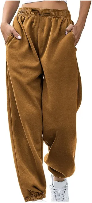 Sweatpants Women High Waisted Lounge Pants with Pockets Cinch Bottom Drawstring Sweatpants Fleece Lined Joggers