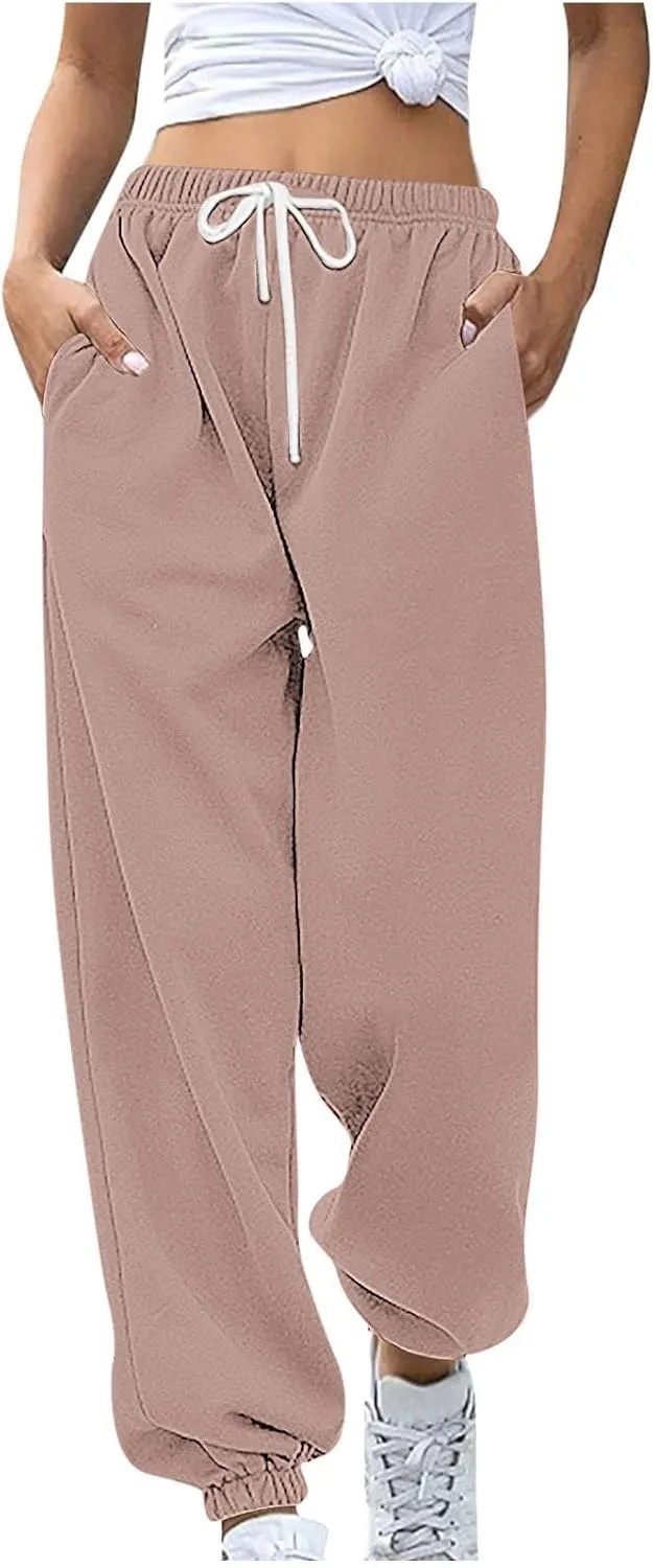 Sweatpants Women High Waisted Lounge Pants with Pockets Cinch Bottom Drawstring Sweatpants Fleece Lined Joggers