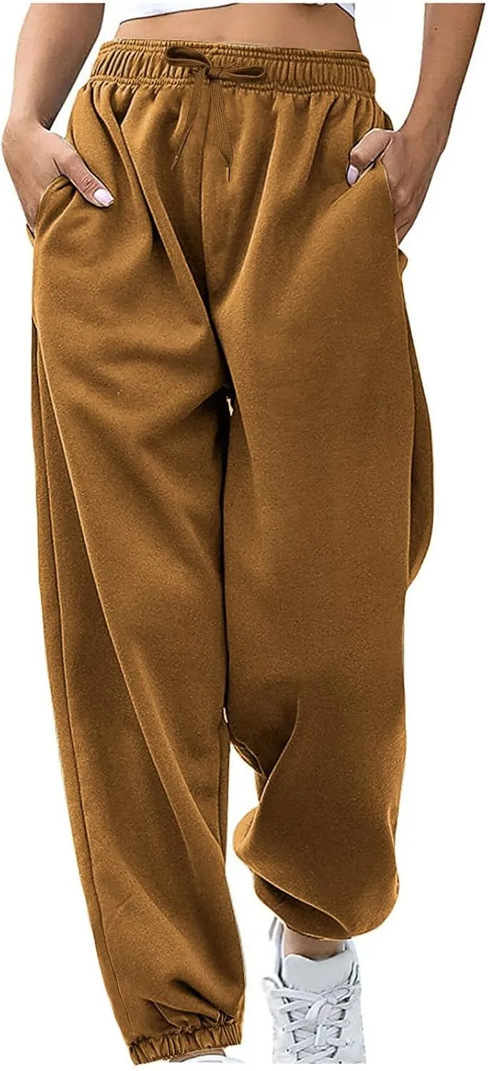 Sweatpants Women High Waisted Lounge Pants with Pockets Cinch Bottom Drawstring Sweatpants Fleece Lined Joggers