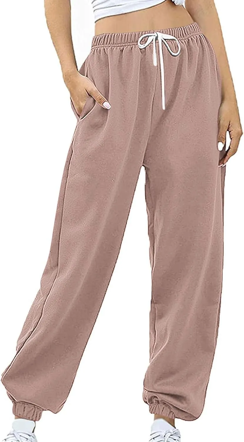 Sweatpants Women High Waisted Lounge Pants with Pockets Cinch Bottom Drawstring Sweatpants Fleece Lined Joggers