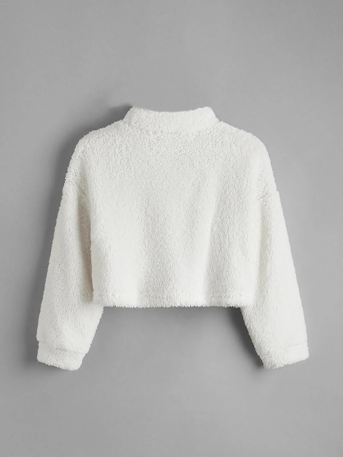 SweatyRocks Girl's Fuzzy Fleece Long Sleeve High Neck Cropped Teddy Tops Casual Cute Pullover Warm Sweatshirts