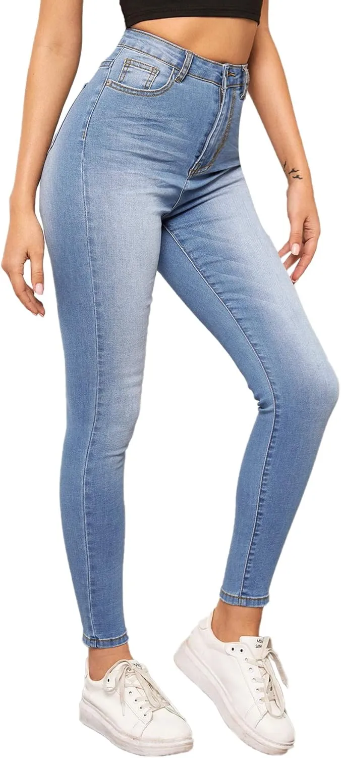 SweatyRocks Women's Casual Button High Rise Skinny Denim Jeans