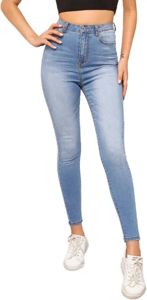 SweatyRocks Women's Casual Button High Rise Skinny Denim Jeans