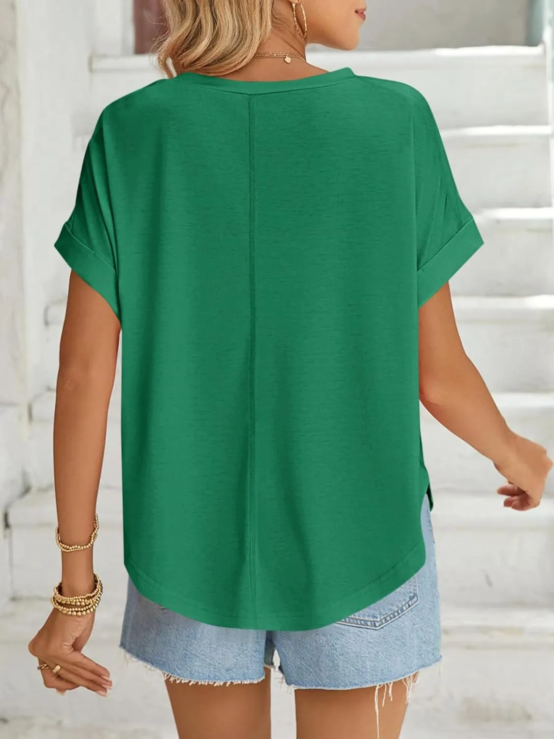 Tankaneo Womens Summer Tops Striped Oversized Short Sleeve Crew Neck Color Block Casual T Shirts Loose Basic Tee Blouses