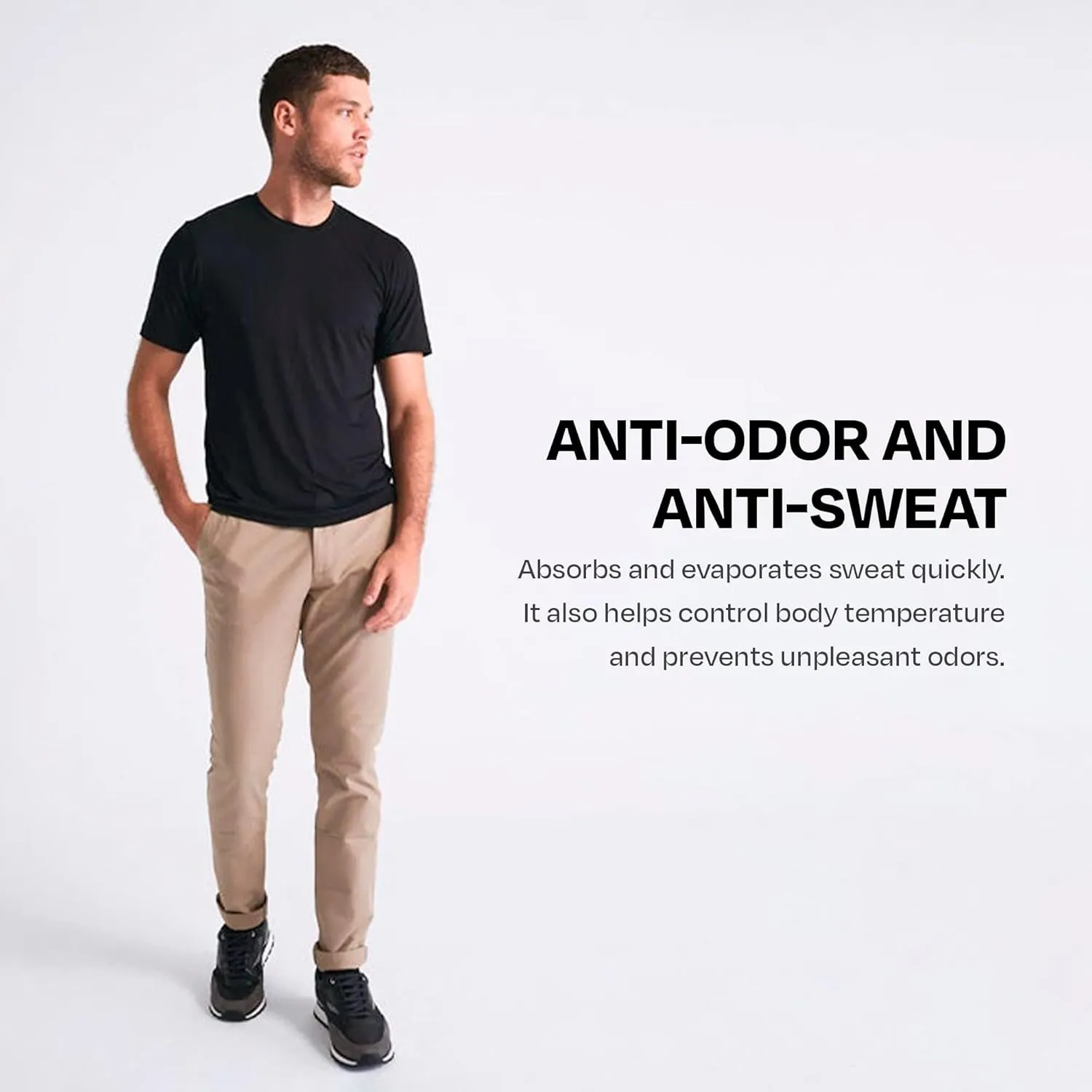 Technological T-Shirt for Men - Odorless Fabric, Quick Dry - Comfortable Fit, Short Sleeve Basic, Workout Shirt