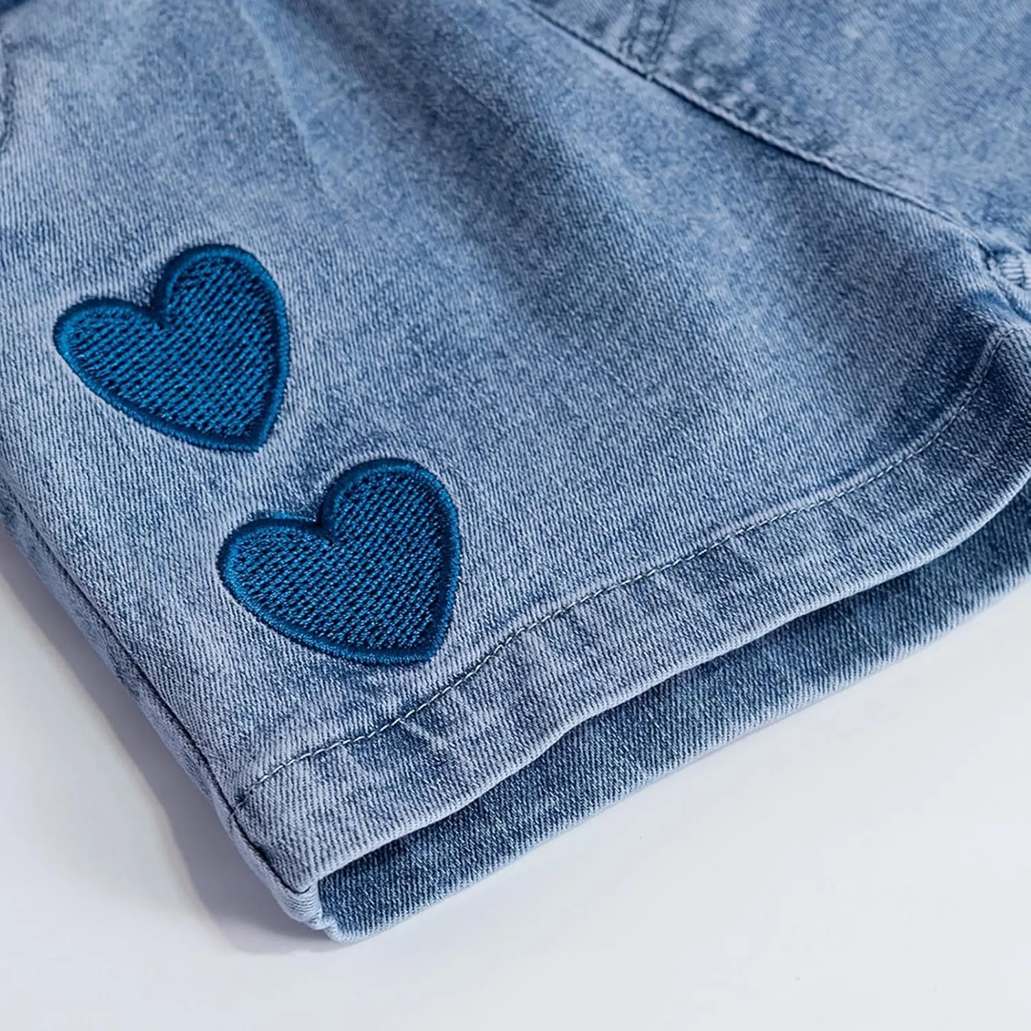 Toddler Baby Girls Casual Denim Shorts Summer High Waisted Embroidered Love Print Jeans Short with Pockets
