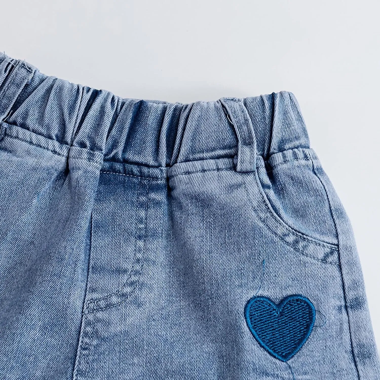 Toddler Baby Girls Casual Denim Shorts Summer High Waisted Embroidered Love Print Jeans Short with Pockets