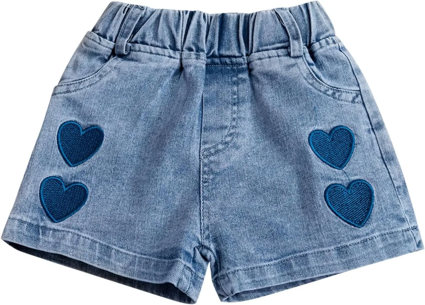 Toddler Baby Girls Casual Denim Shorts Summer High Waisted Embroidered Love Print Jeans Short with Pockets