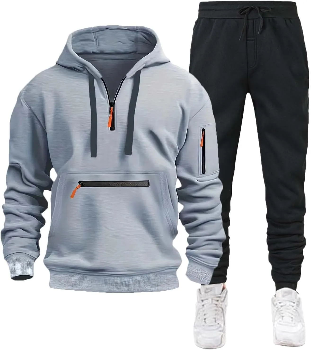 Tracksuit Men Hoodie Jackets and Cinch Pants 2 Piece Set Sports Active Sportswear Tactical Set Color Block Sportsuits