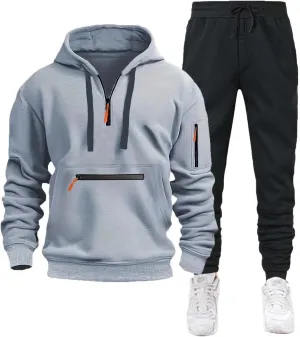 Tracksuit Men Hoodie Jackets and Cinch Pants 2 Piece Set Sports Active Sportswear Tactical Set Color Block Sportsuits