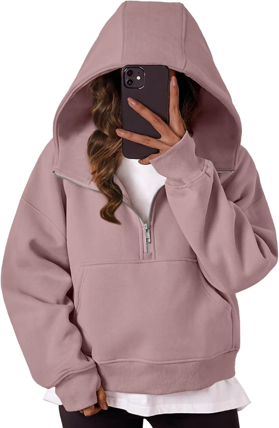 Trendy Queen Womens Hoodies Quarter Half Zip Pullover Oversized Sweatshirts Half With Pockets Fall Clothes