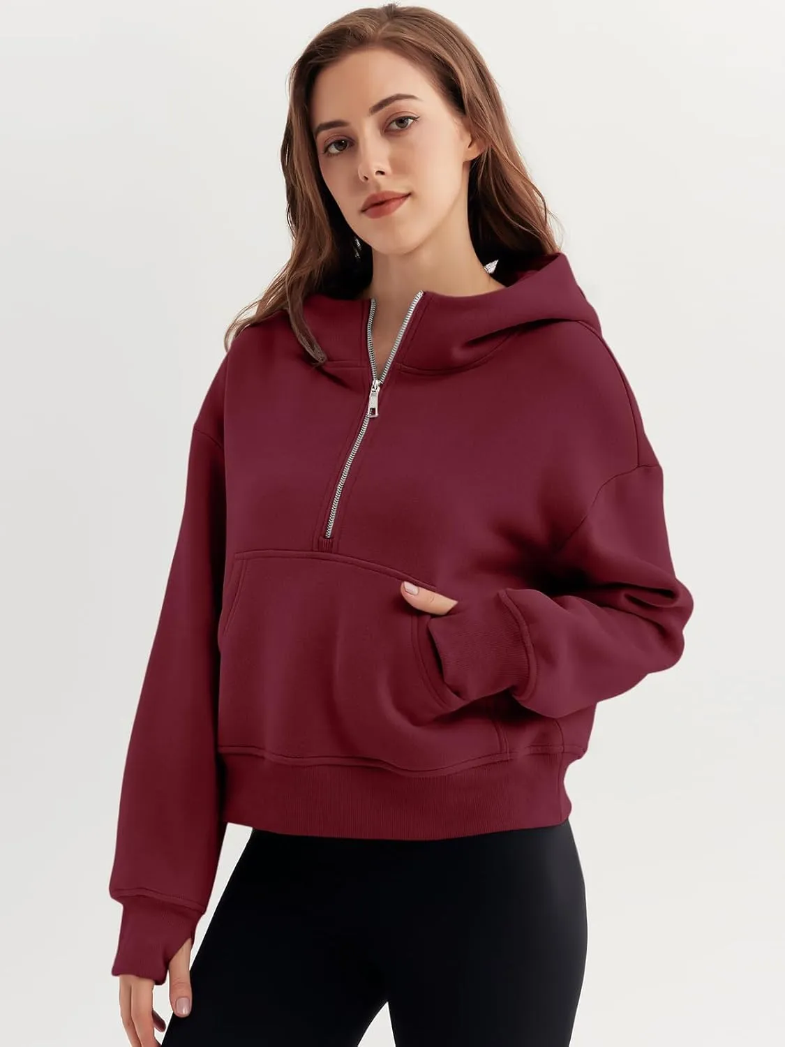 Trendy Queen Womens Hoodies Quarter Half Zip Pullover Oversized Sweatshirts Half With Pockets Fall Clothes