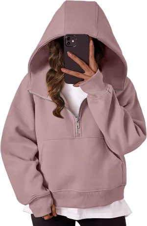 Trendy Queen Womens Hoodies Quarter Half Zip Pullover Oversized Sweatshirts Half With Pockets Fall Clothes