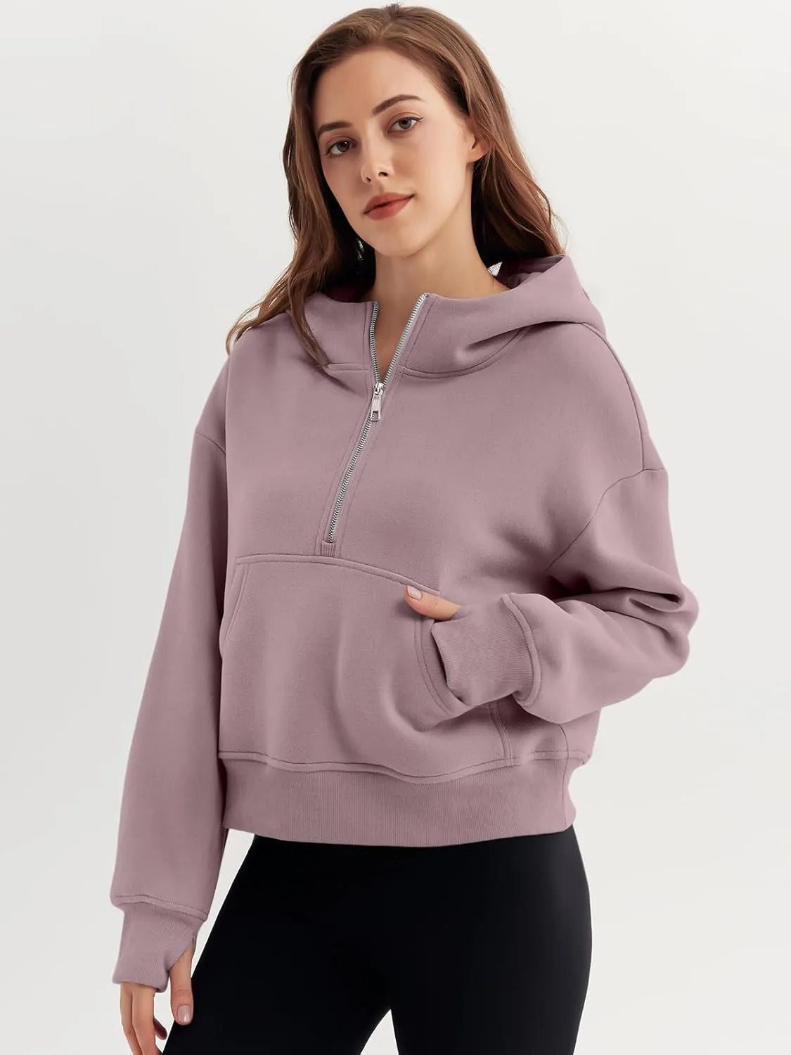 Trendy Queen Womens Hoodies Quarter Half Zip Pullover Oversized Sweatshirts Half With Pockets Fall Clothes