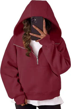 Trendy Queen Womens Hoodies Quarter Half Zip Pullover Oversized Sweatshirts Half With Pockets Fall Clothes